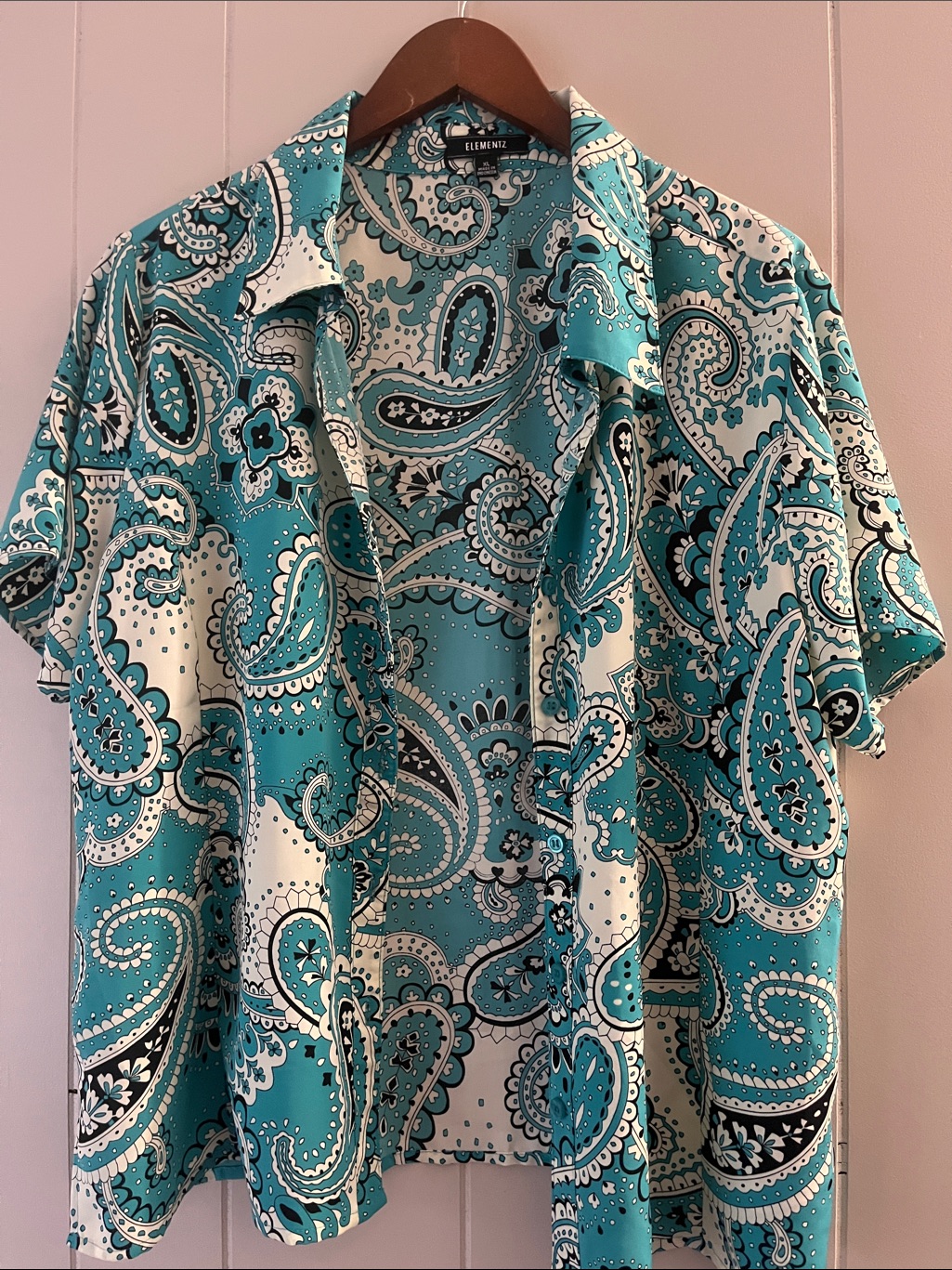 Elementz Teal And White Paisley Short-Sleeve Button-Up Shirt
